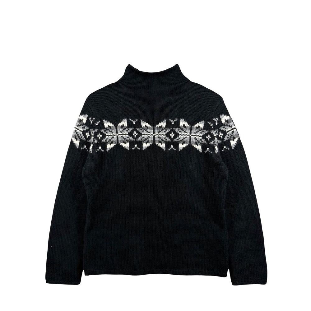 Mariele Waithe‎ Luxury 100% Cashmere Nordic Fair Isle Black Sweater Women's Sz L